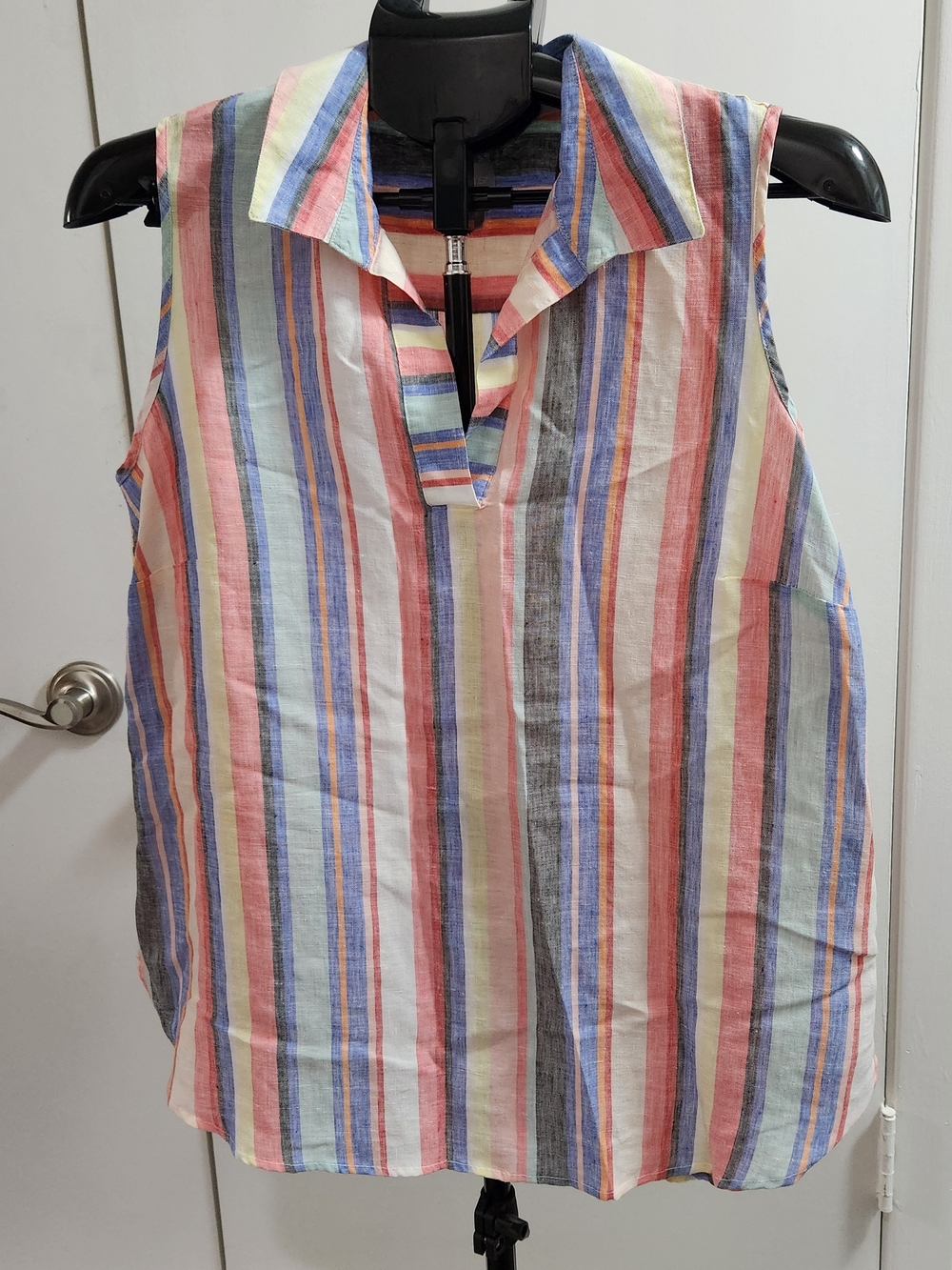 Chico's Sleeveless Collared Tank - Multicolor Pastel Stripes